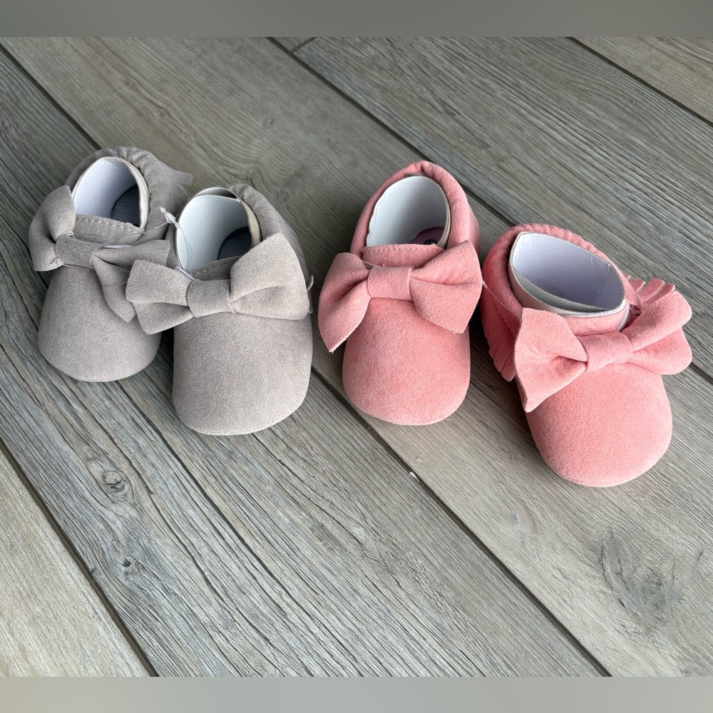 Pink and Gray Baby Moccasins